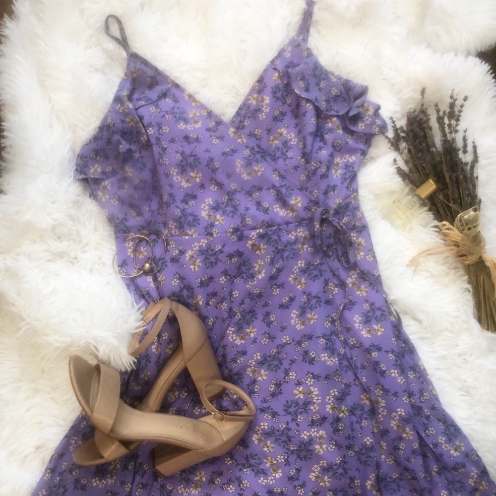 Daisy Lane Purple Floral Surplice Midi Dress